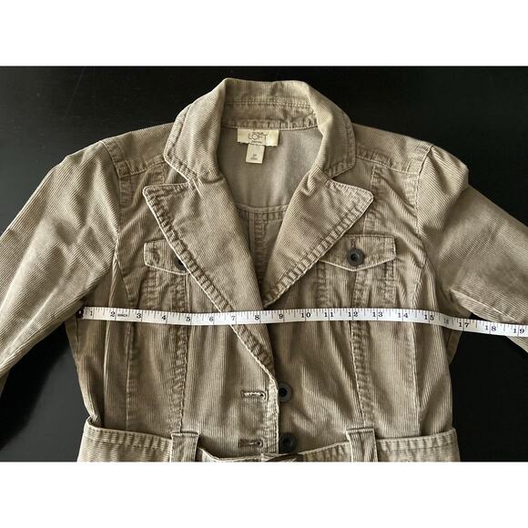 LOFT Army Green Corduroy Crop Jacket w/Belt sz 2P - Picture 9 of 12